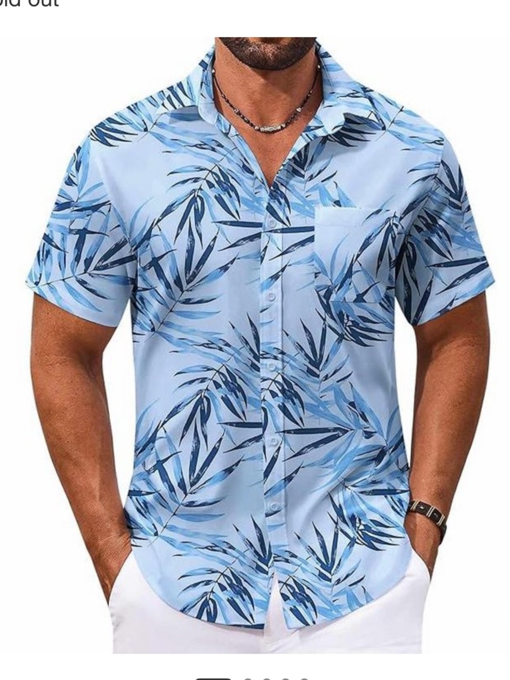 COOFANDY Men’s Light Blue Tropical Leaf Short-Sleeve Button-Down Shirt